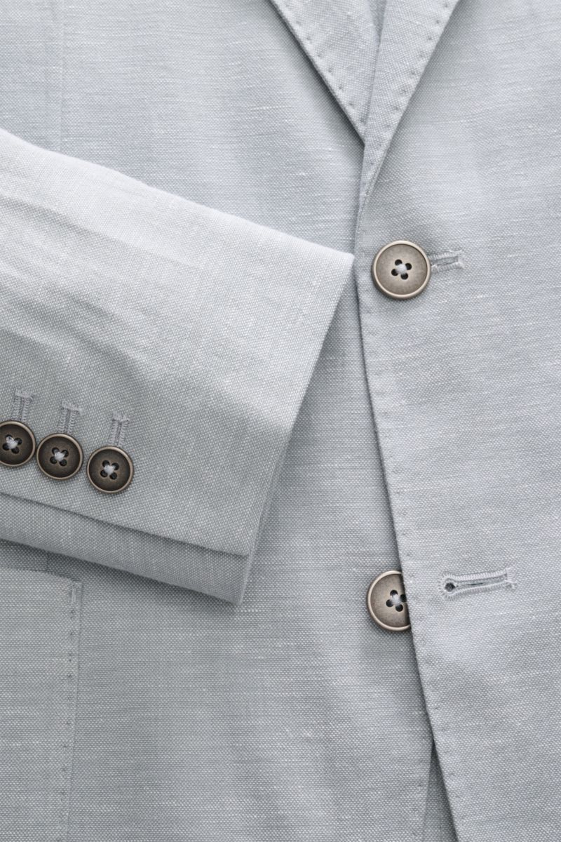 Alt tag (125 characters max): Close-up front view of Circolo 1901 Smart-casual jacket grey-blue mottled with buttons and lapel details in cotton-linen blend.

Description: 
This slim fit smart-casual jacket in a cotton-linen blend in slightly stretchy 
