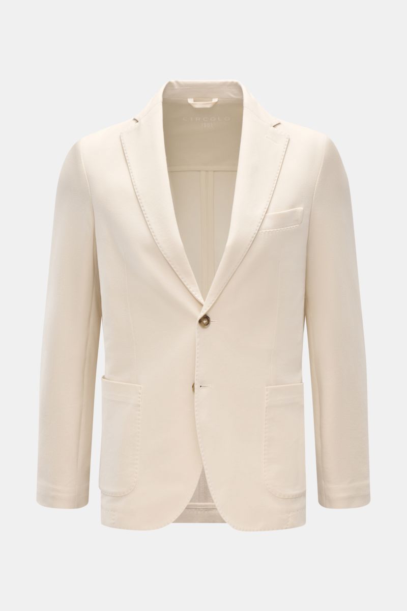 Circolo 1901 Piqué Sakko sand, schmal geschnitten, elastischer Baumwoll-Piqué, Slim Fit, taillierter Zwei-Knopf-Stil, fallendes Revers, Brust- und Hüfttaschen, halb gefüttert, Vorderansicht.