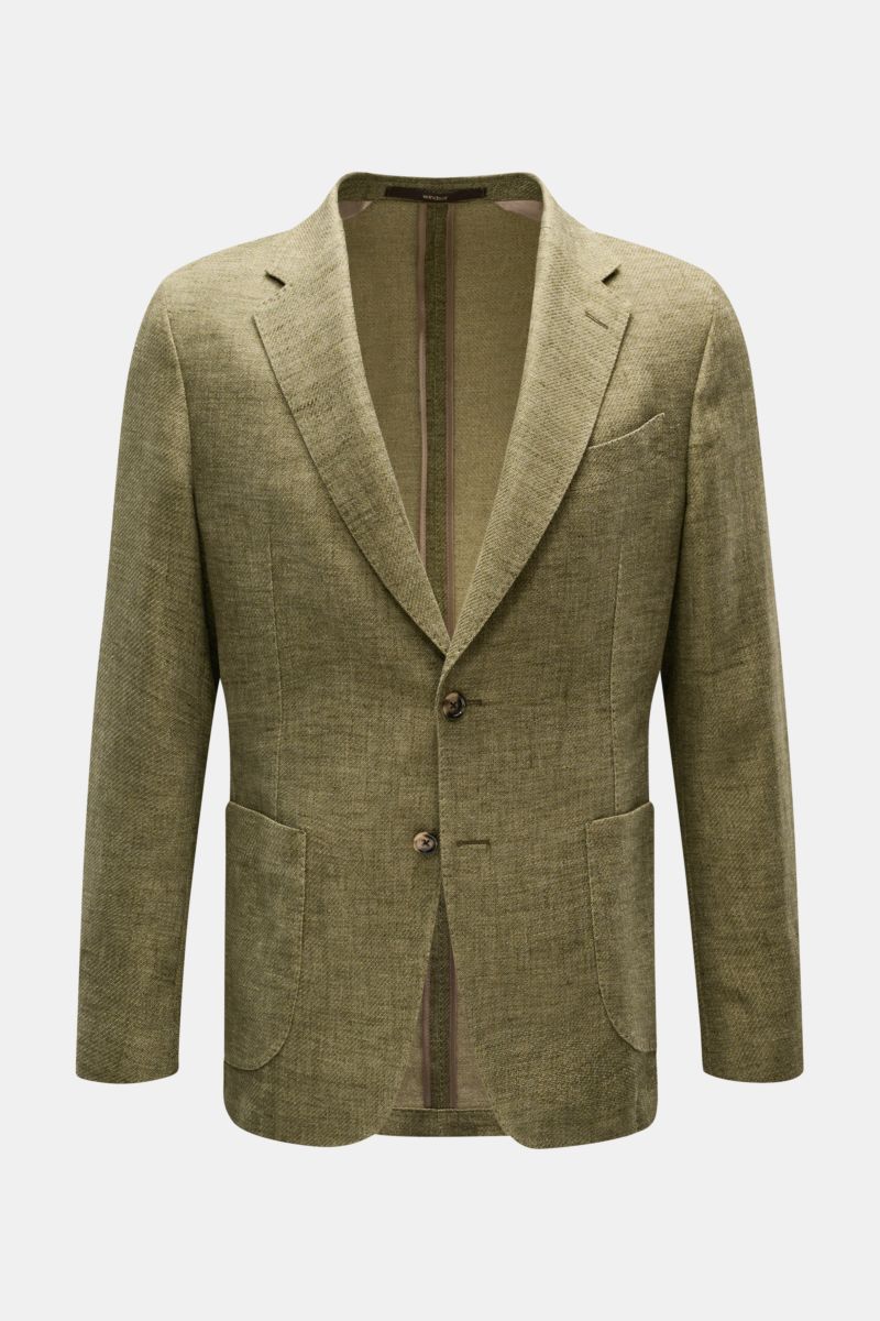 Front view of Windsor Smart-casual jacket 'Giorno' olive melange in lightweight cotton and linen blend with slim fit, step lapel, and two-button style.

Stylish and uncomplicated: With the lightweight, unconstructed 'Giorno' smart-casual jacket by 