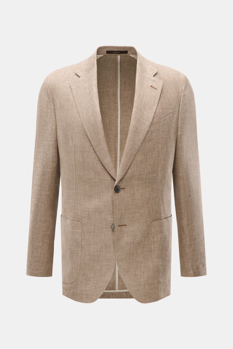 Windsor Sakko 'Giorno' beige meliert front view, lightweight linen blend, slim fit, two-button, notch lapel, patch pockets, unconstructed design.