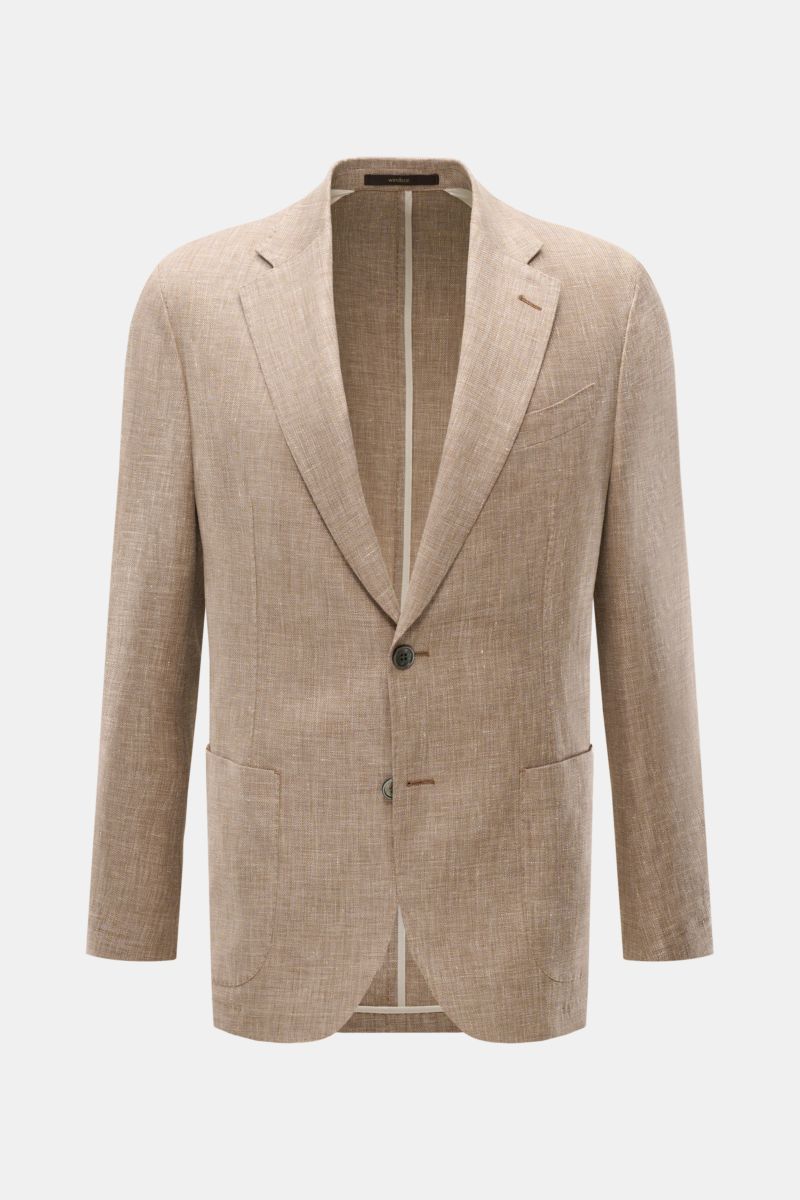 Windsor Sakko 'Giorno' beige meliert, Slim Fit, Leinen-Woll-Seiden-Mix, fallendes Revers, Zwei-Knopf-Stil, frontal fotografiert.