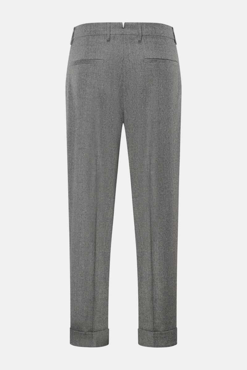 Berwich Wollhose 'Chiaia' grau meliert, Rückansicht, knöchellang, schmal zulaufend, aus reiner Schurwolle mit Bundknöpfen und Taschen.