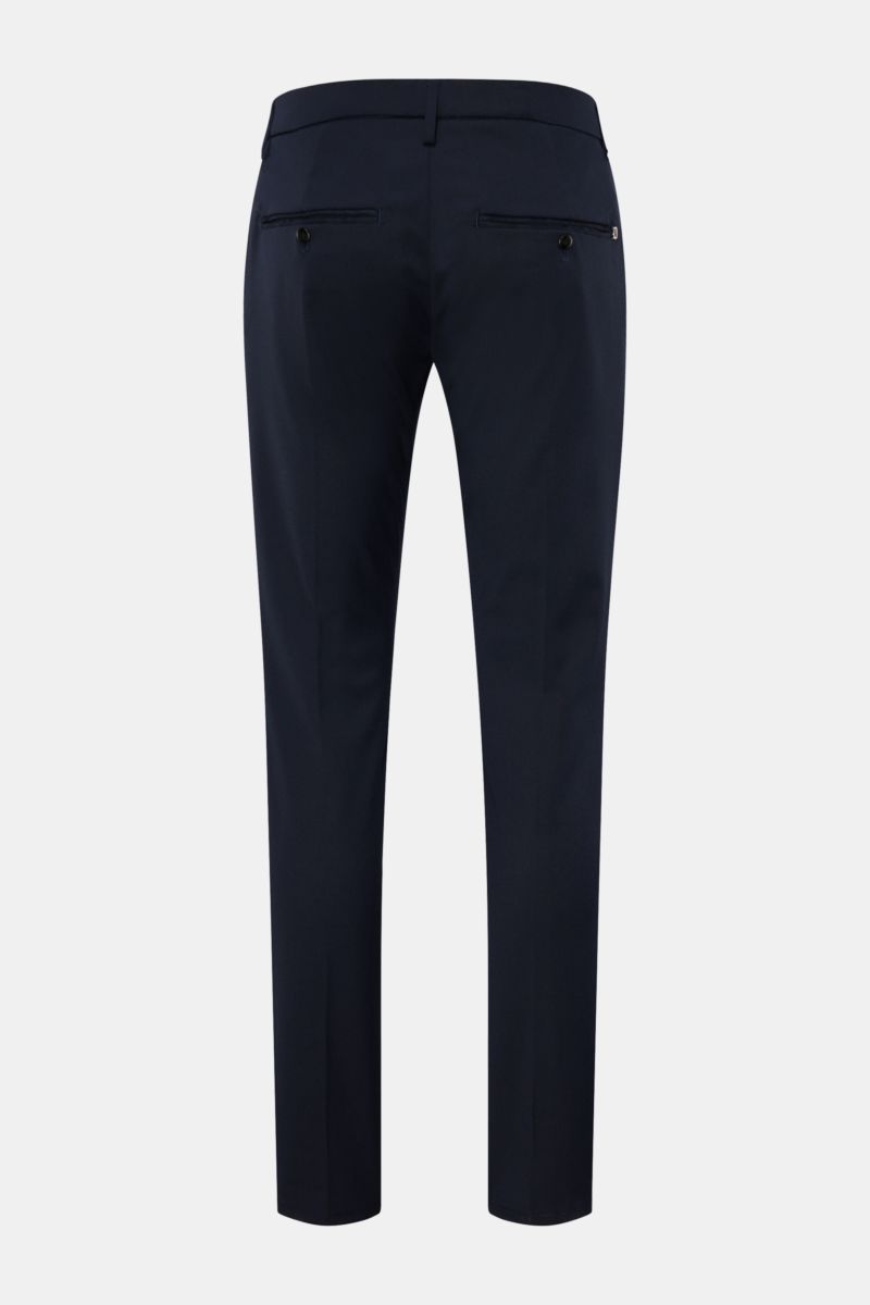 Dondup Hose 'Gaubert' navy, Rückansicht, Slim Fit mit schmal geschnittener Wade, aus Microfaser, Wolle, Viskose, weich, elastisch, französische Taschen, Gesäßtaschen mit Knopf, Reißverschluss, Slide Button, Metall-Initial.