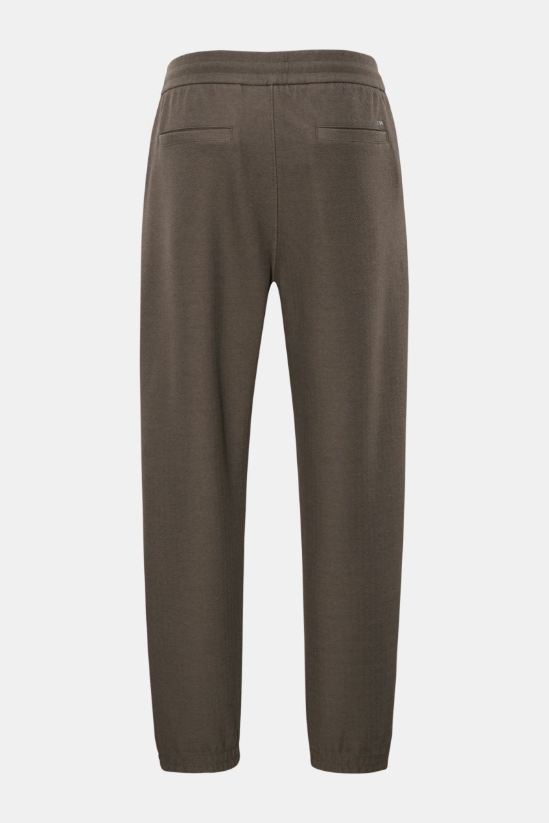 Emporio Armani Jogpants dunkelgrau von hinten, knöchellang, tapered Fit, elastischer Bund, französische Taschen, paspelierte Gesäßtaschen.