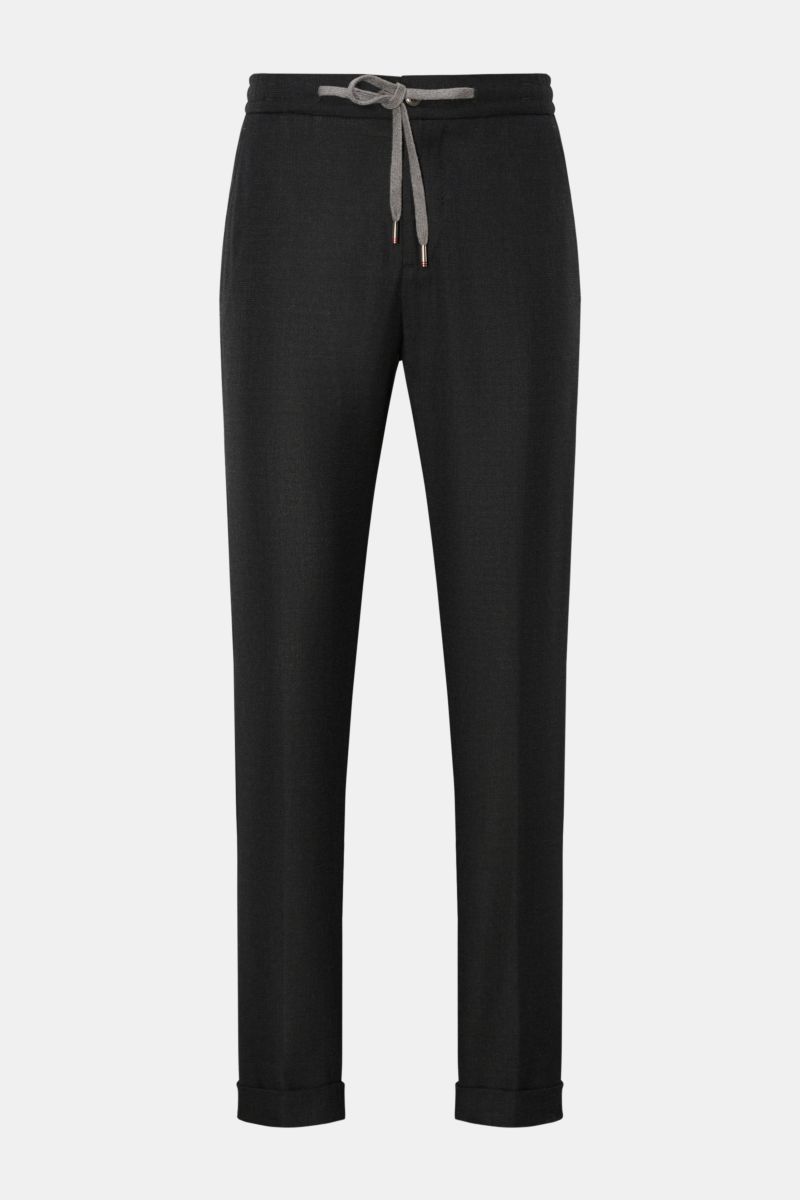 Marco Pescarolo Woll-Jogpants 'Caracciolo' anthrazit, frontale Aufnahme, aus reiner Schurwolle, Regular Fit, schmal zulaufend, mit elastischem Bund und Tunnelzug.