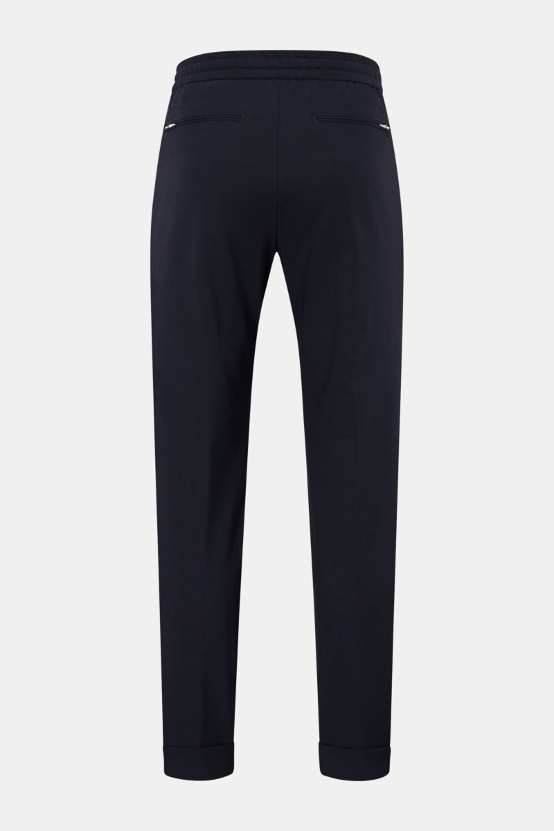 Marco Pescarolo Woll-Jogpants 'Caracciolo' navy, Rückansicht, schmal zulaufend, elastischer Bund, Reißverschluss, paspelierte Gesäßtaschen mit Zipper.