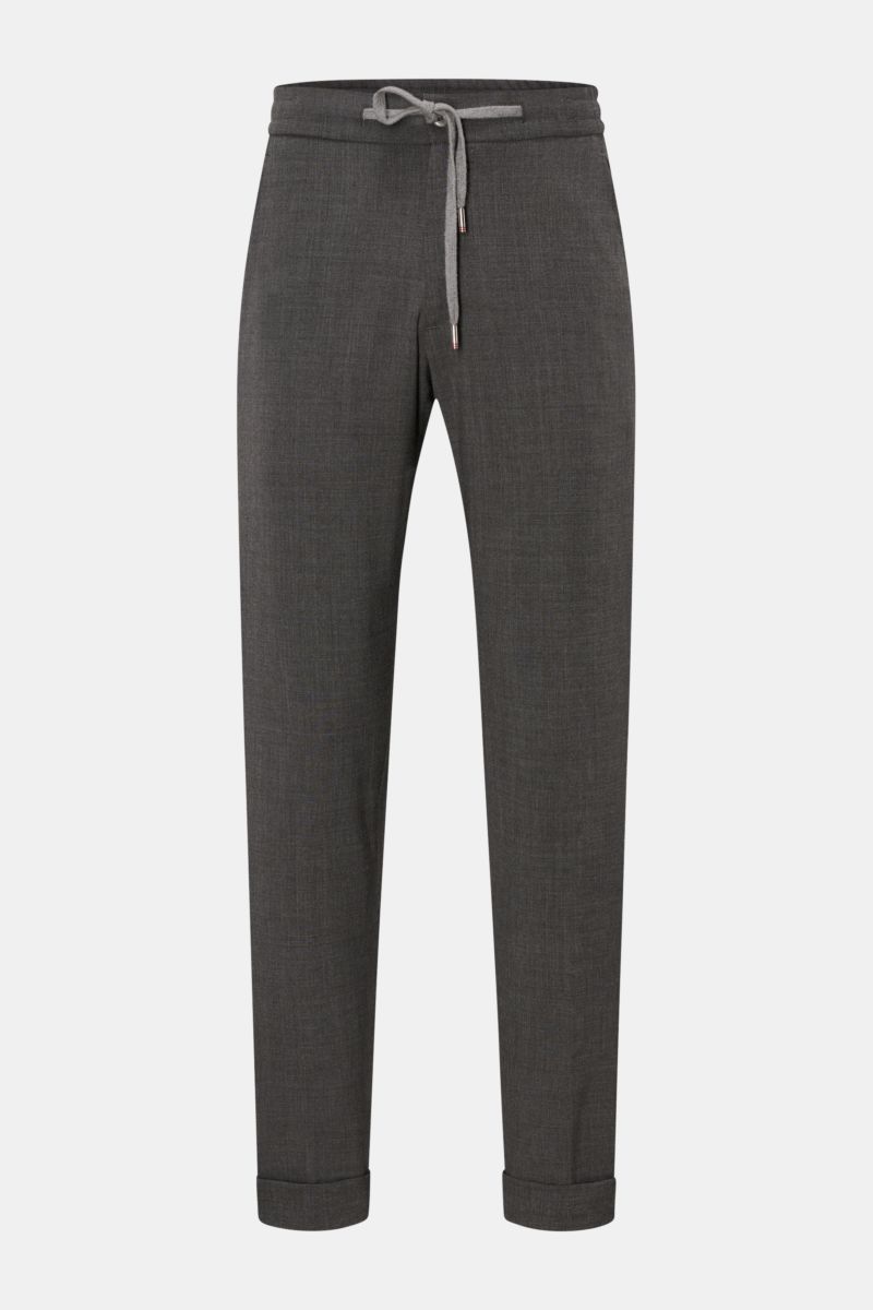 Marco Pescarolo Woll-Jogpants 'Caracciolo' dunkelgrau meliert, frontal, Regular Fit, elastischer Bund, Tunnelzug, Reißverschluss, schmal zulaufend, Saumaufschlag.