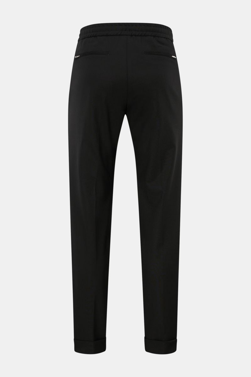 Marco Pescarolo Woll-Jogpants 'Caracciolo' schwarz, Rückansicht, schmal zulaufend, elastischer Bund mit Tunnelzug, Reißverschluss- und paspelierte Gesäßtaschen.