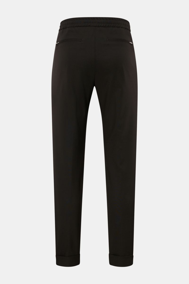 Marco Pescarolo Woll-Jogpants 'Caracciolo' dunkelbraun von hinten, Regular Fit, schmal zulaufend, mit elastischem Bund, Reißverschluss, französischen Taschen.