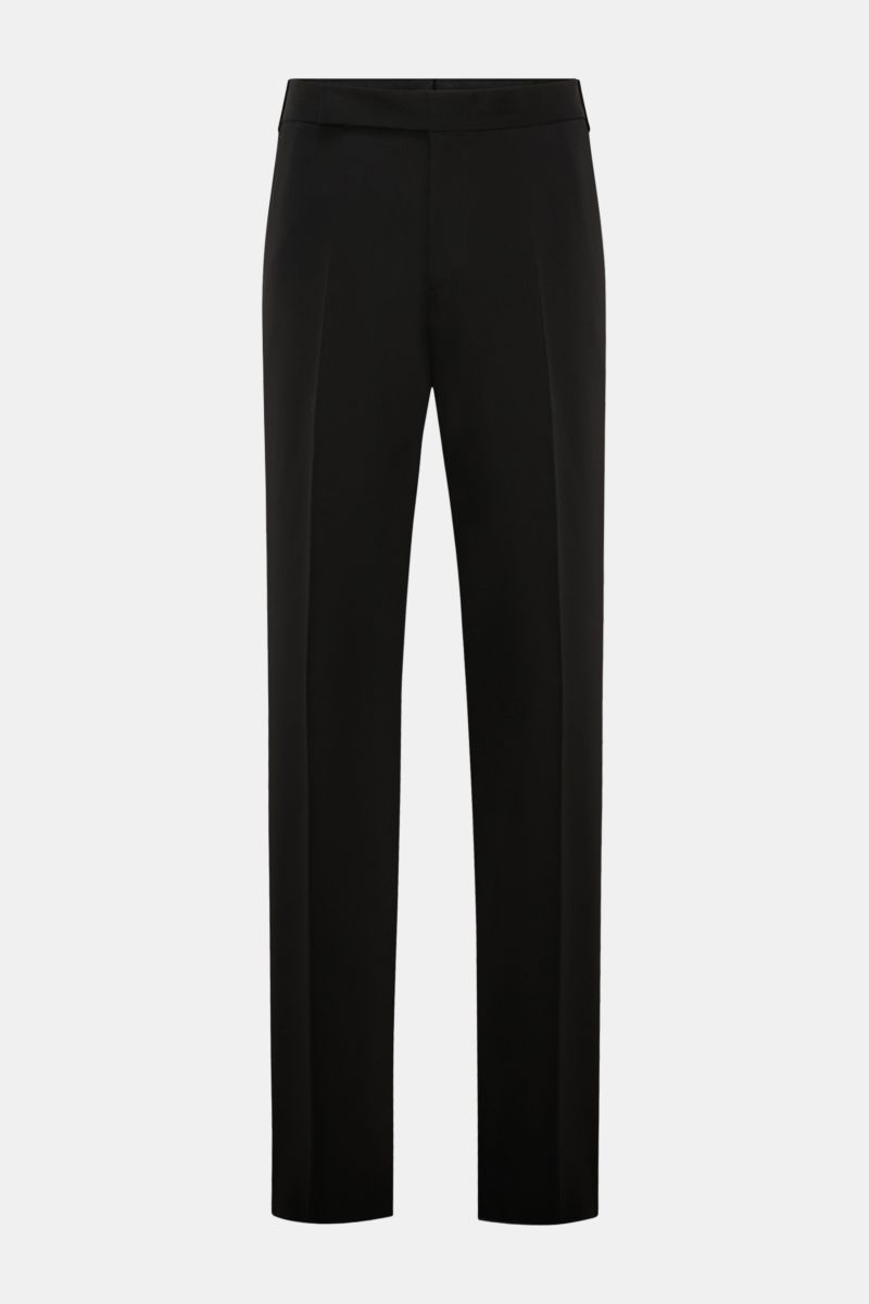 Lardini Wollhose schwarz aus leichter reiner Wolle, Regular Fit, gerader Schnitt, Reißverschluss, Bundhaken, Taschen, frontal fotografiert.