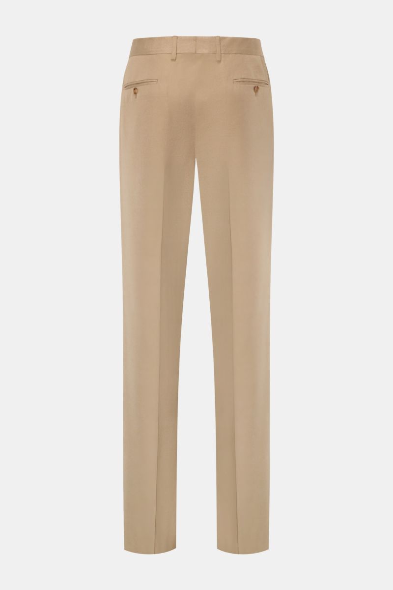 Rear view of Lardini Trousers beige in lightweight viscose-silk fabric, regular fit with straight cut and back buttoned pockets.

Additional description: Exquisite fabric from the traditional Italian brand LARDINI: made of lightweight viscose blended w