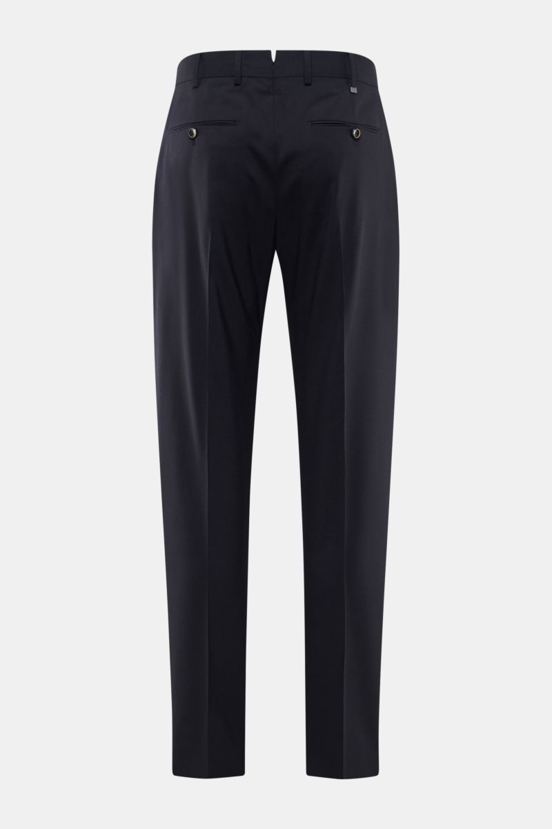 Rear view of PT Torino Wool trousers 'Union Fit' navy, showing jetted back pockets with buttons and fixed hem turn-up.

Description:  
The 'Union Fit' from trouser specialists PT TORINO is the perfect choice for the coming season. The lightweight fabri