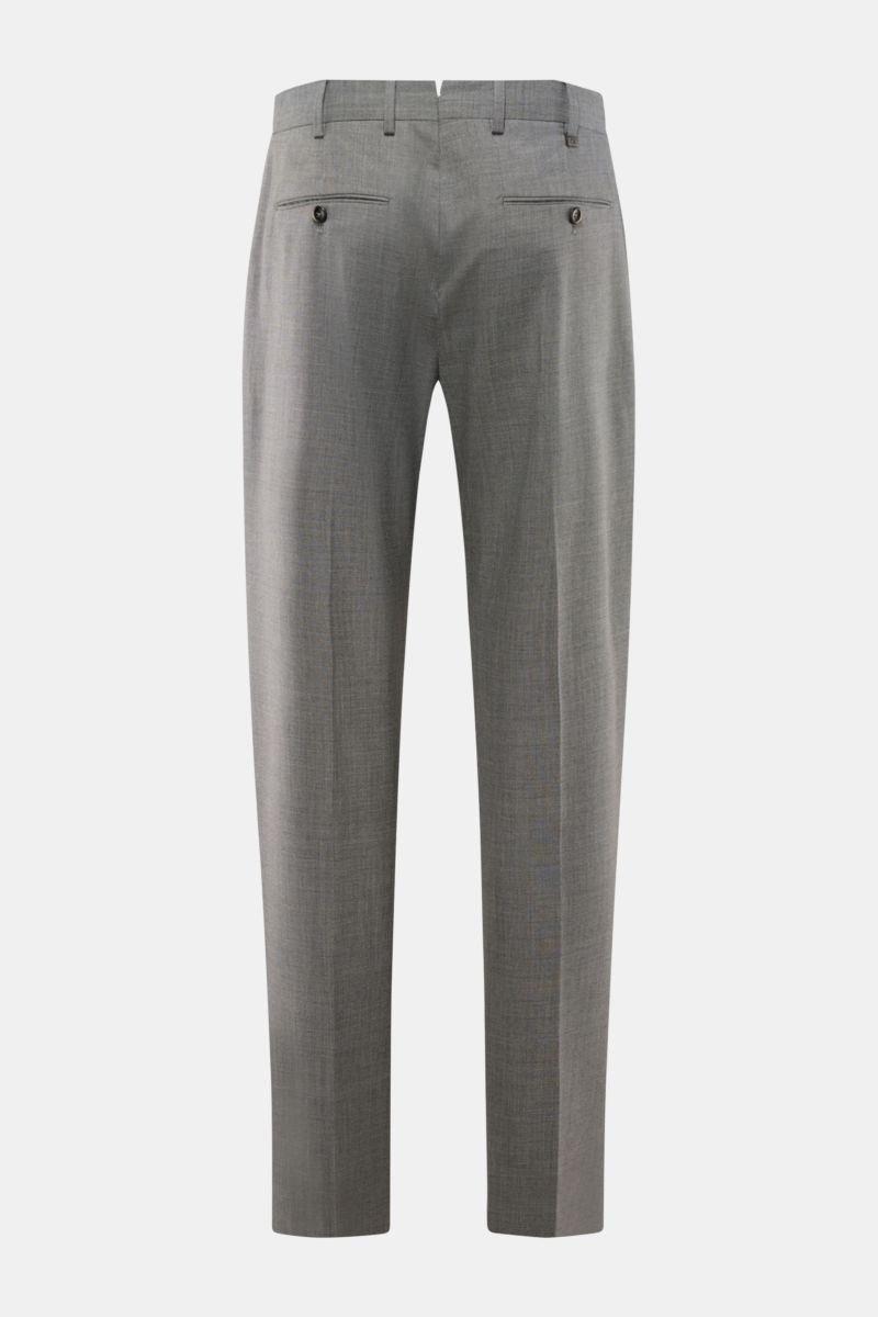 Alt tag (124 characters): Rear view of PT Torino Wool trousers 'Union Fit' grey mottled with jetted back pockets, smooth wool-silk fabric, regular fit.

Description:  
The 'Union Fit' from trouser specialists PT TORINO is the perfect choice for the com