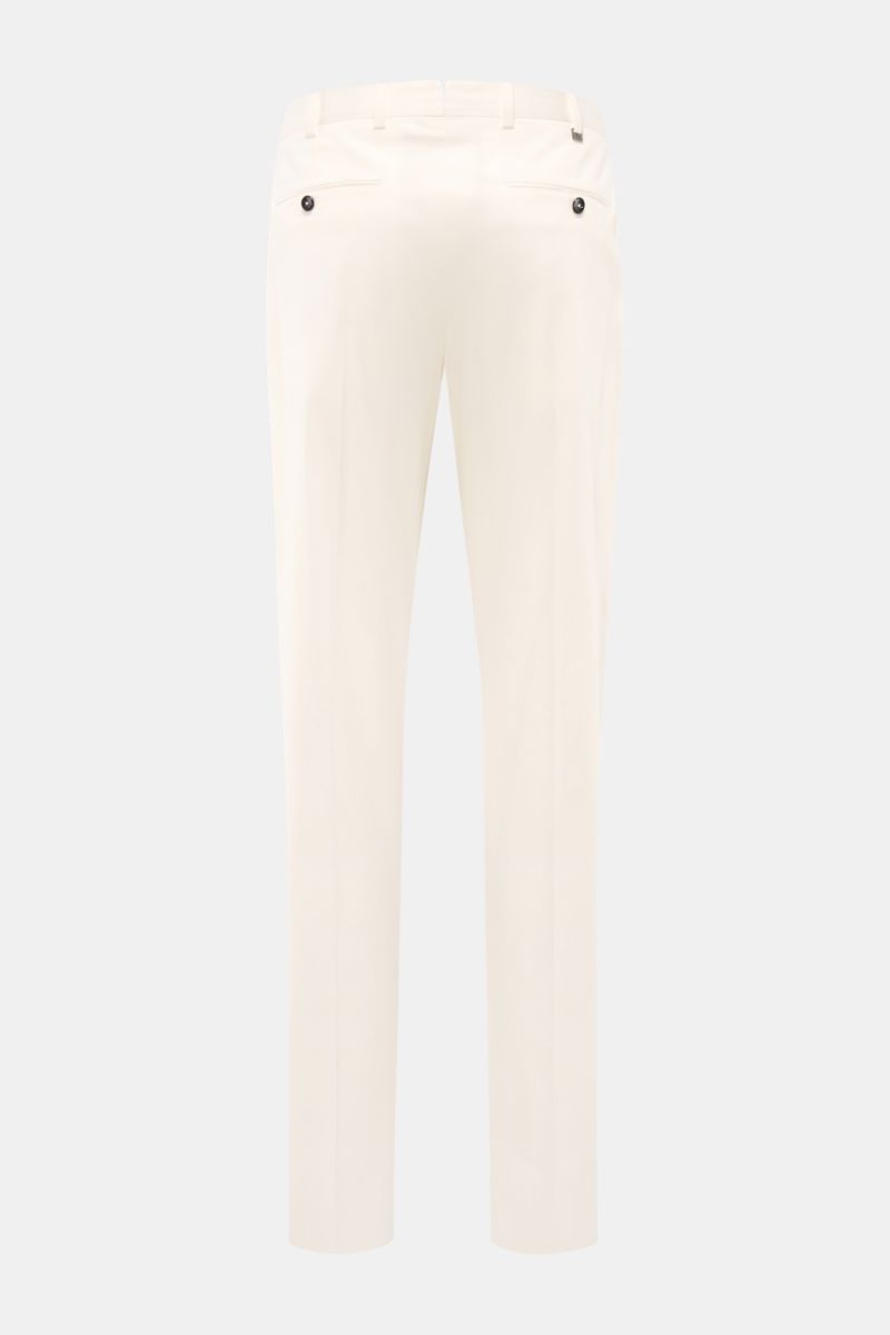 PT Torino Chinos 'Union Fit' cream shown from the back, featuring jetted back pockets with buttons, tapered cut, and soft cotton-silk twill fabric with slight stretch for spring and summer comfort.