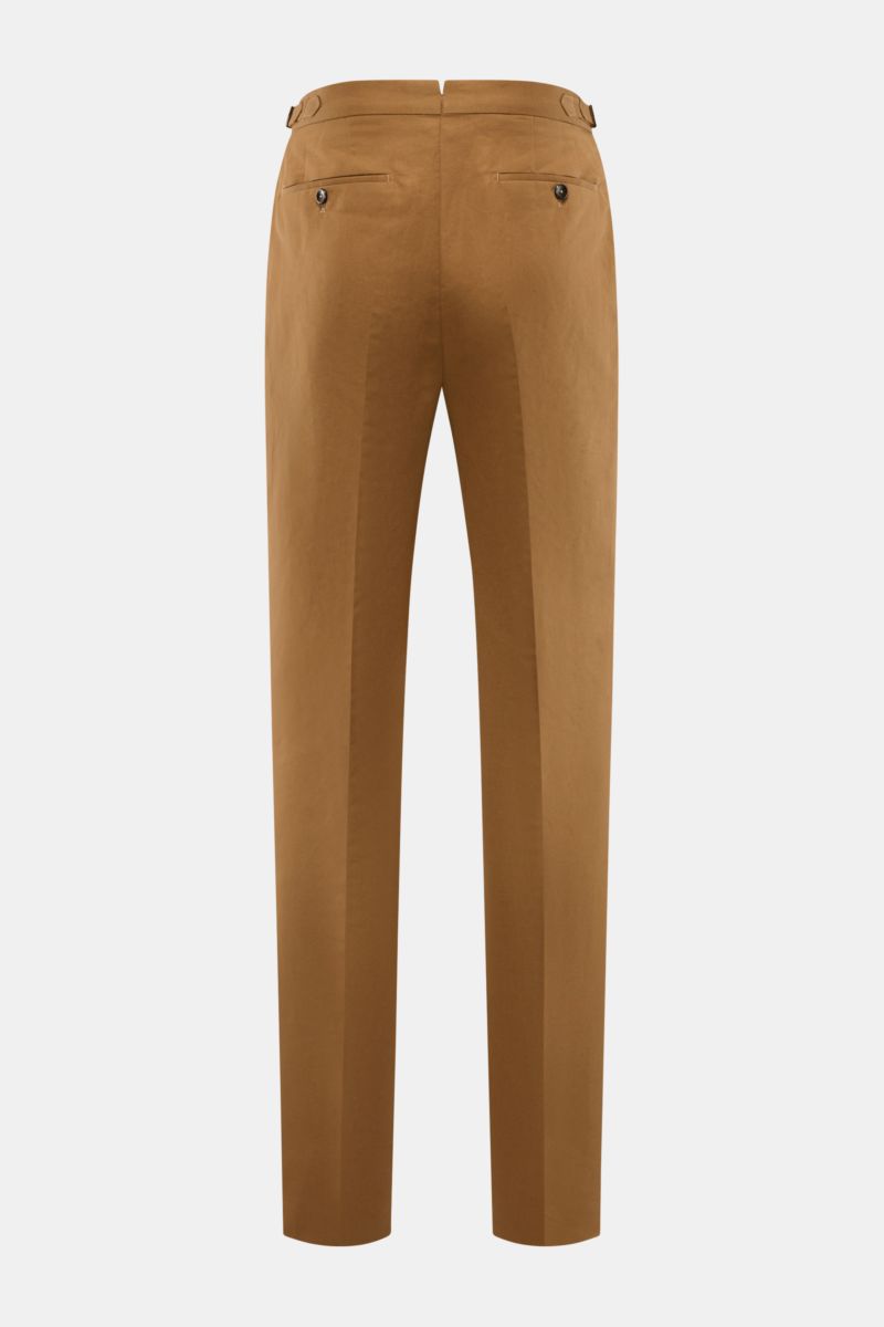 PT Torino Trousers 'Gentleman Fit' brown shown from the back, slim fit with tapered cut, linen-cotton blend, side adjusters, double pleats.