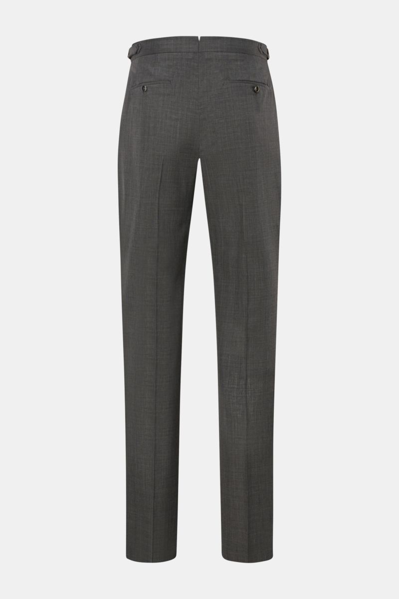 PT Torino Wool trousers 'Gentleman Fit' dark grey mottled, rear view, slim fit with double pleats, French pockets, side adjusters, and jetted back pockets. 

For the exclusive trousers 'Gentleman Fit', PT TORINO has chosen virgin wool in lightweight Su