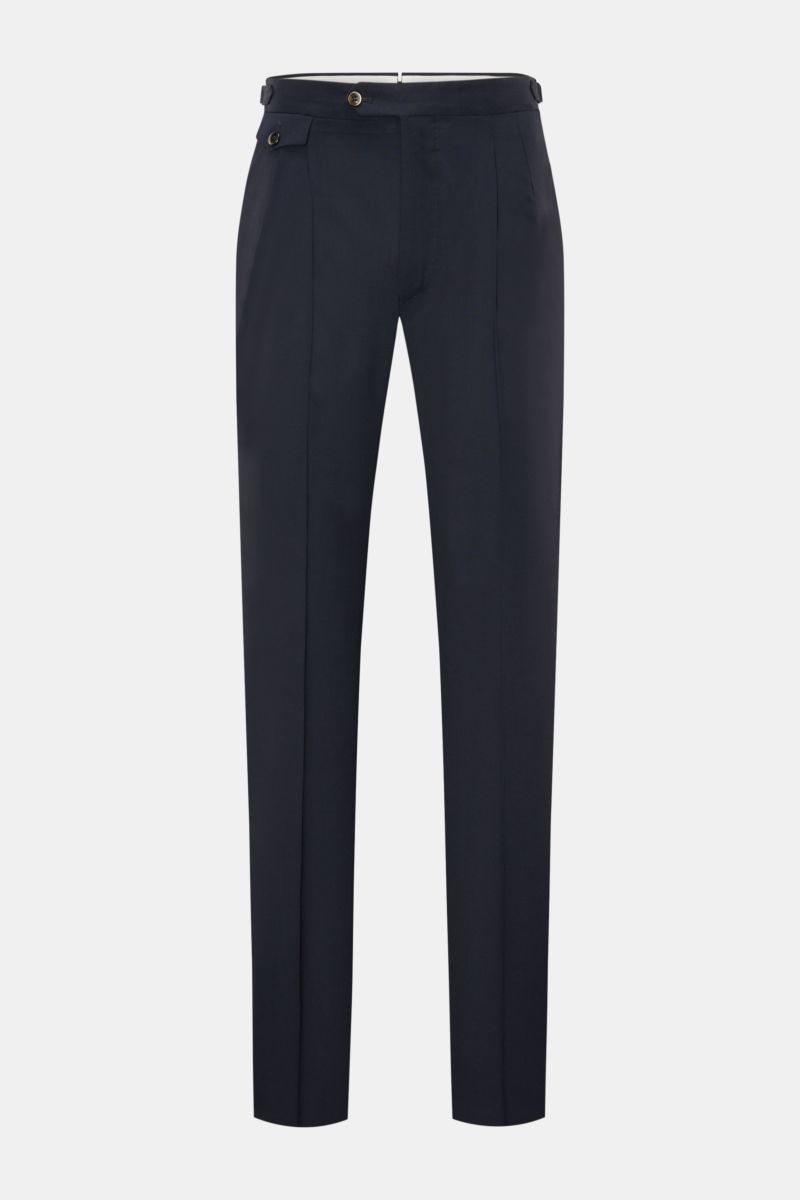 Front view of PT Torino Wool trousers 'Gentleman Fit' navy in pure Super 130'S virgin wool, slim, tapered, with double pleats and side adjusters.