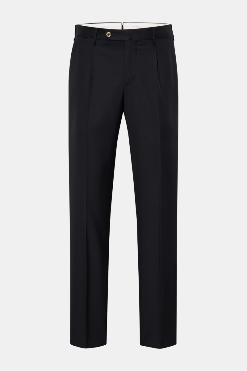 PT Torino Wollhose 'City' schwarz, Frontansicht, Regular Fit aus reiner Super 160'S Schurwolle mit Bundfalte, französischen Taschen und Knopfverschluss.
