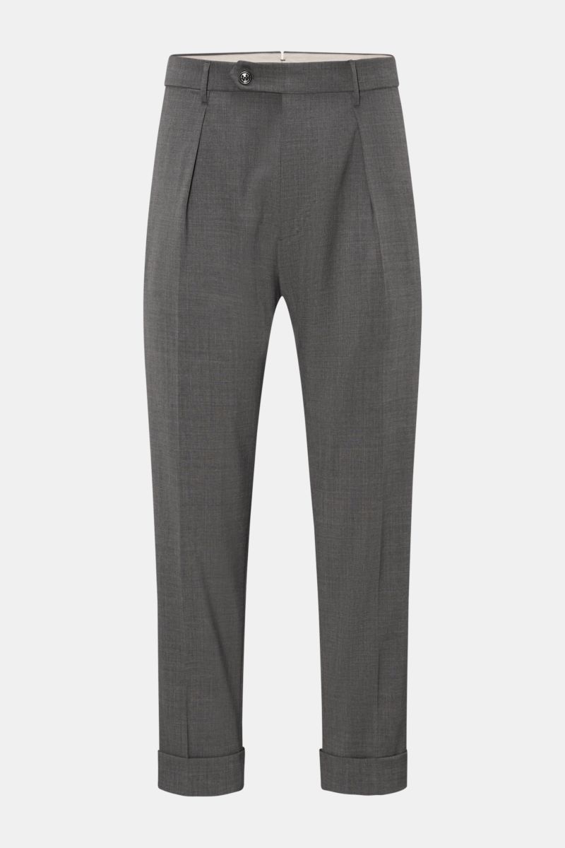 Berwich Wollhose 'Chiaia' dunkelgrau meliert, frontale Ansicht, Tapered Fit, reine Schurwolle, knöchellang, Bundknöpfe, Taschen, Saumaufschlag.