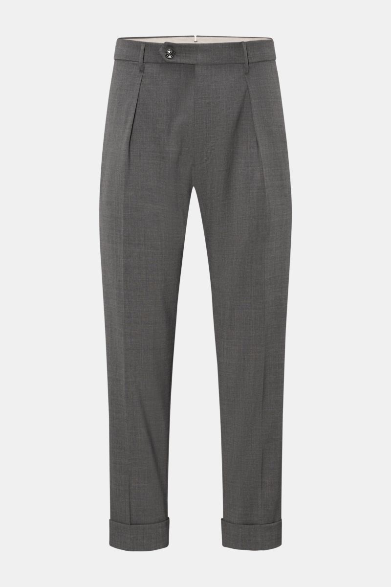 Berwich Wollhose 'Chiaia' dunkelgrau meliert, knöchellang, Tapered Fit, reine Schurwolle, glatter Griff, Frontansicht, Bundknöpfe, Saumaufschlag