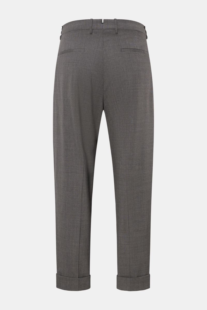 Berwich Wollhose 'Chiaia' dunkelgrau meliert, Rückansicht, aus reiner, leicht elastischer Schurwolle, Tapered Fit, knöchellang mit fixiertem Saumaufschlag.