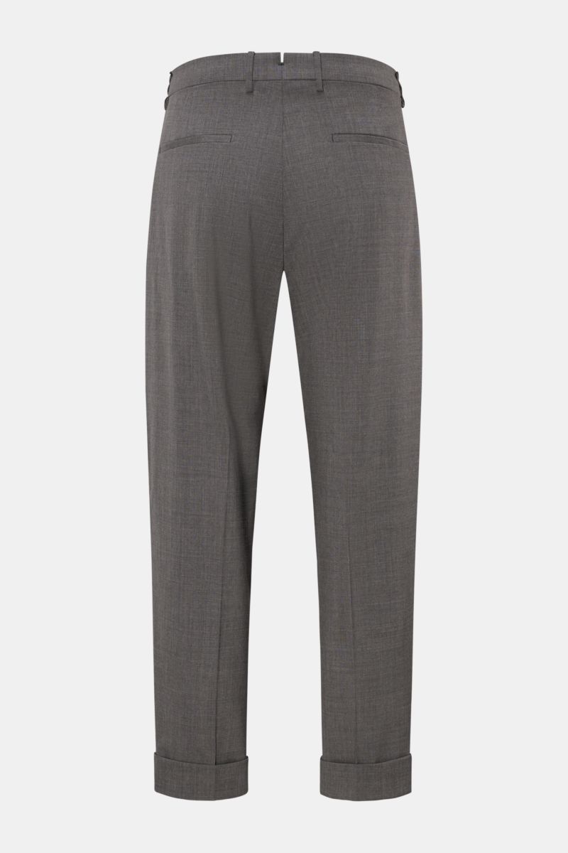 Berwich Wollhose 'Chiaia' dunkelgrau meliert, Rückansicht, knöchellang, Tapered Fit, Schurwolle, Leistentaschen, Saumaufschlag.