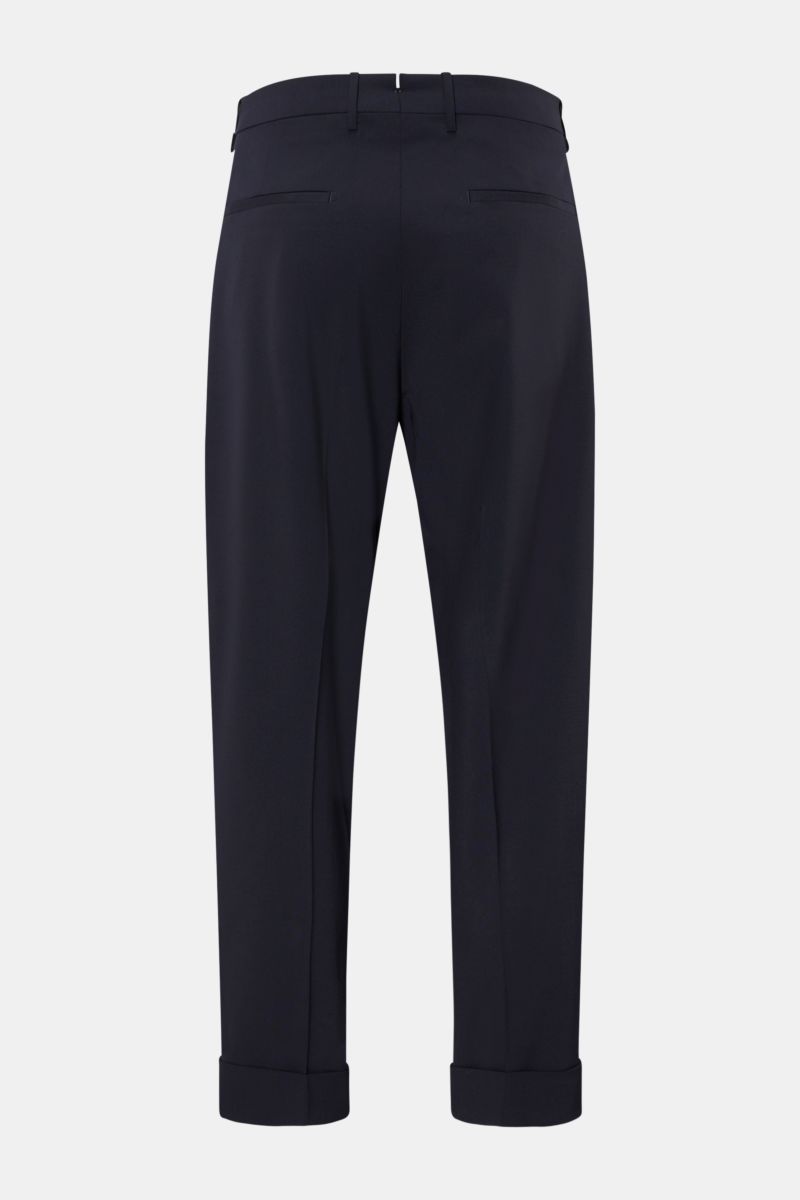 Berwich Wollhose 'Chiaia' navy, Rückansicht, knöchellang, tapered Fit, reine Schurwolle, Bundknöpfe, Leistentaschen, fixierter Saumaufschlag.
