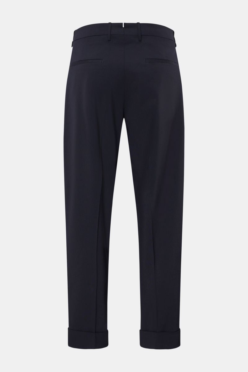 Berwich Wollhose 'Chiaia' navy, Rückansicht, knöchellang, Tapered Fit aus elastischer Schurwolle mit Taschen, Bundknöpfen, Saumaufschlag.