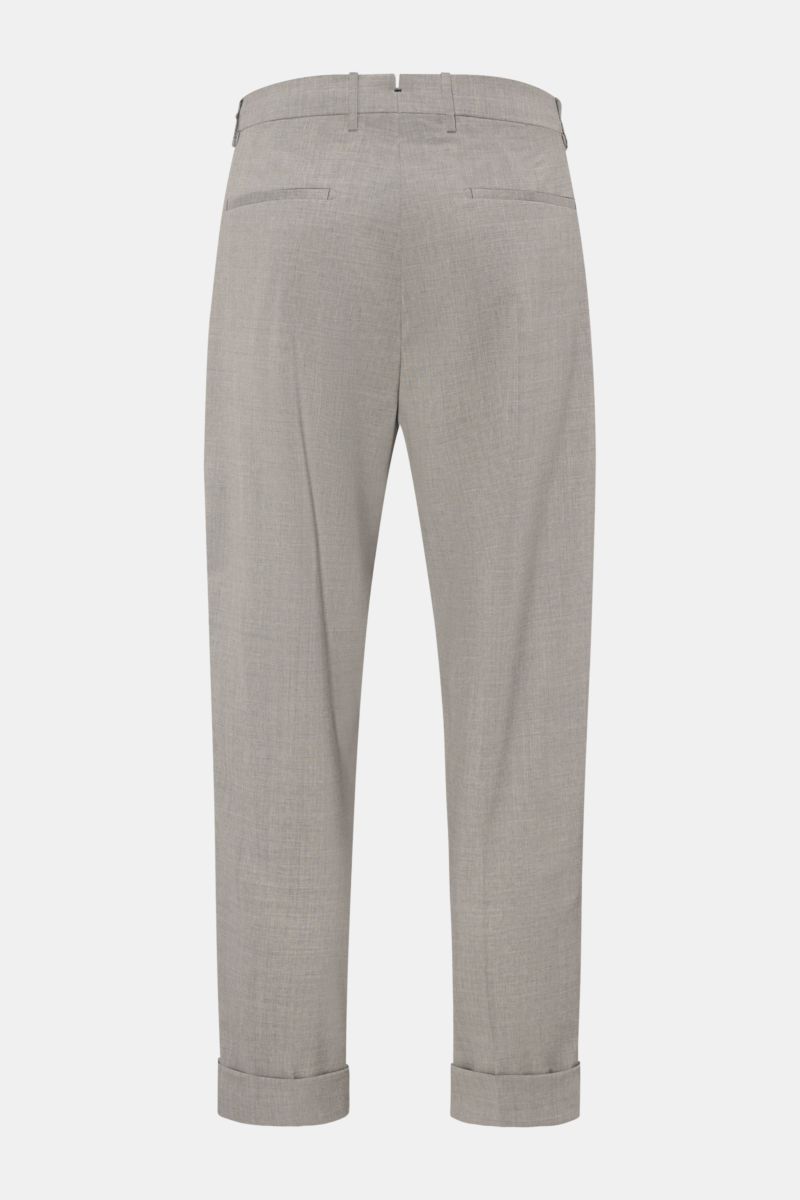 Berwich Wollhose 'Chiaia' hellgrau meliert, Rückansicht, knöchellang, Tapered Fit, reine Schurwolle, leicht elastisch, Bundknöpfe, Taschen.