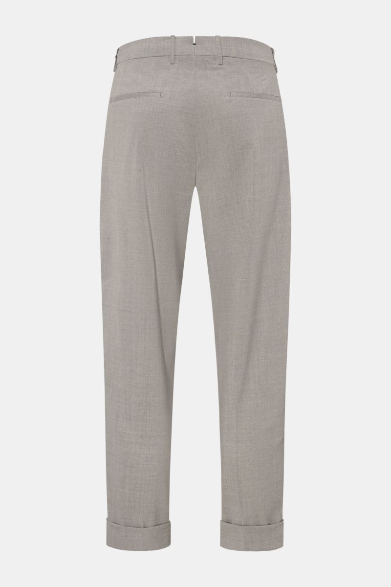 Berwich Wollhose 'Chiaia' hellgrau meliert, Rückansicht, knöchellang, Tapered Fit, aus leichter elastischer Schurwolle mit Bundknöpfen, Taschen.