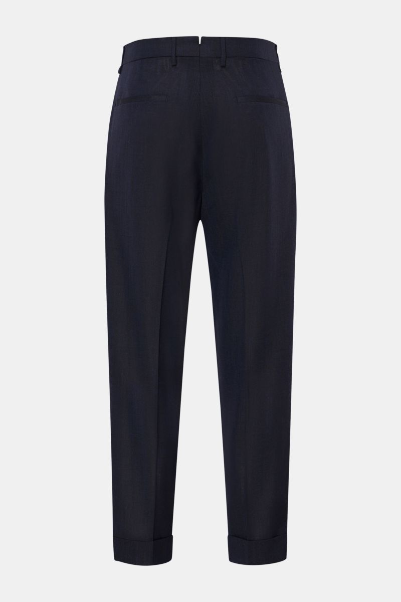 Berwich Hose 'Chiaia' navy meliert shown from the back, featuring tapered fit, wool-silk-linen blend, ankle length, side and back pockets.