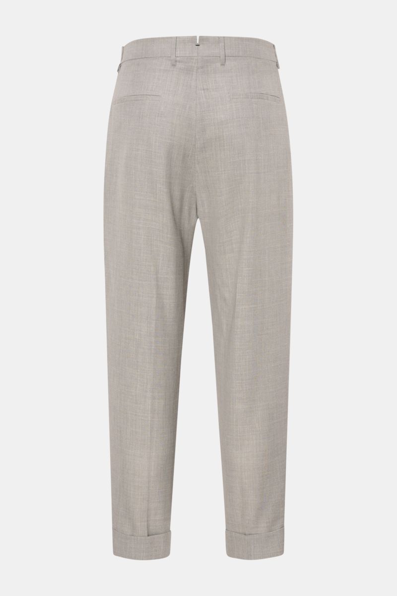Berwich Hose 'Chiaia' hellgrau meliert, Rückansicht, knöchellang mit Bundfalte, Tapered Fit, aus Wolle, Seide und Leinen, weicher Griff, Taschen.