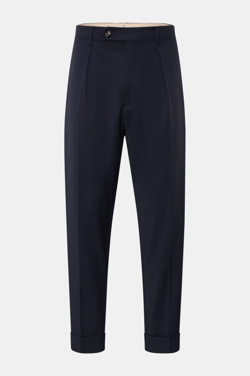 Berwich Wollhose 'Chiaia' navy, frontale Ansicht, knöchellang, Tapered Fit, reine Schurwolle, leicht elastisch, Bundknöpfe, einfache Bundfalte.