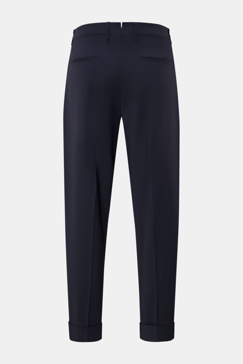 Berwich Wollhose 'Chiaia' navy von hinten, knöchellang, Tapered Fit, reine Schurwolle, leicht elastisch, glatter Griff, Bundknopf, Leistentaschen.