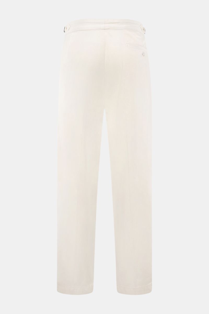 Rückansicht der Polo Ralph Lauren Baumwollhose creme, knöchellang, Tapered Fit mit Side Adjuster, Bundfalte und paspelierten Gesäßtaschen.
