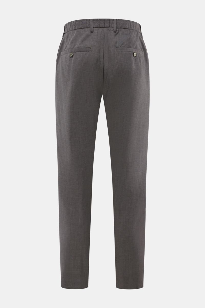 GTA Wollhose 'Davide' dunkelgrau meliert von hinten fotografiert, reine Schurwolle, Tapered Fit, französische Taschen, verkürzte Beinlänge, Bundknopf.