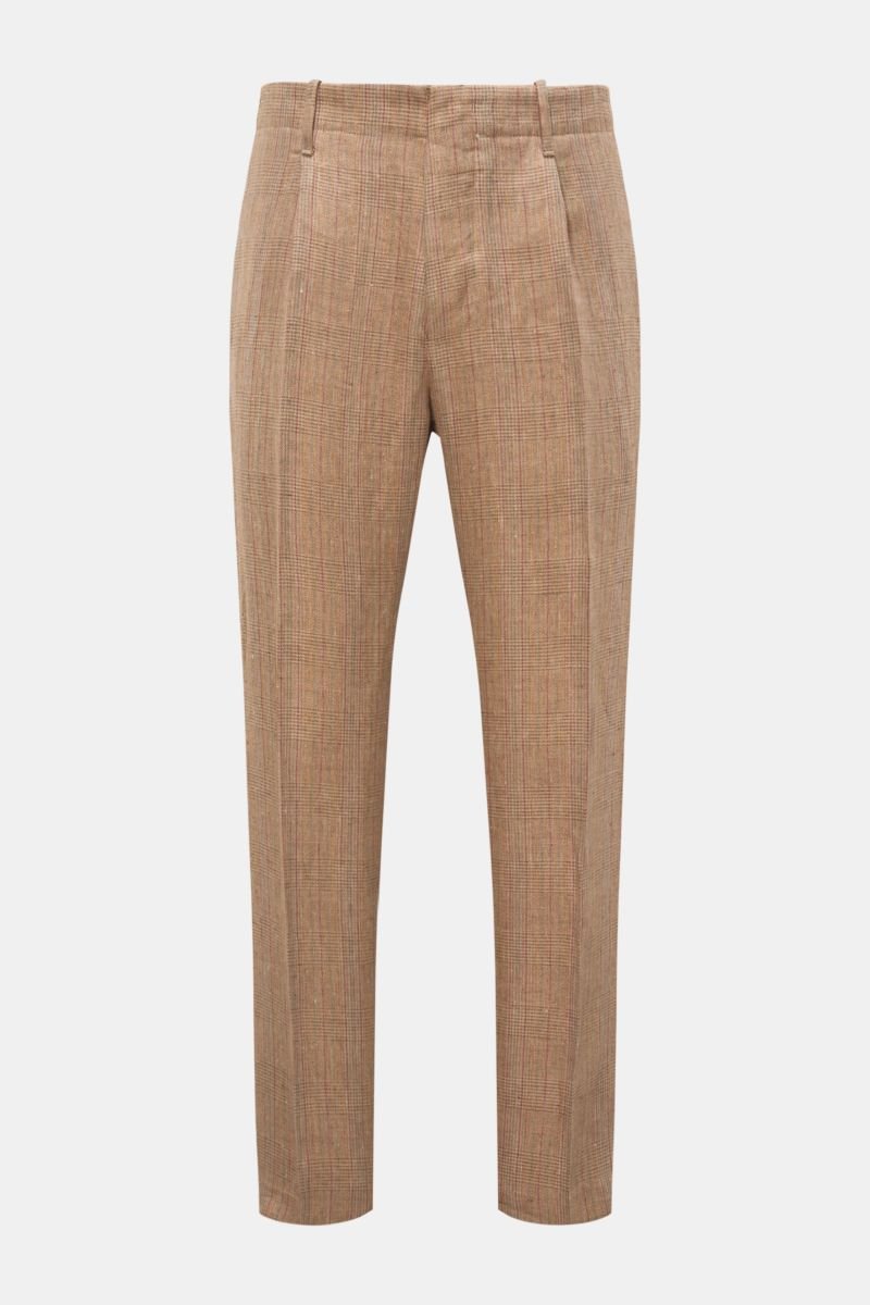 Linen trousers 'Galles Archivio Chino' light brown/red/green checked