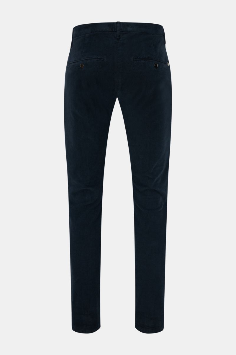 Dondup Cordhose 'Gaubert' navy, Slim Fit, schmal zulaufend, Feincord aus Baumwolle mit Stretch, Rückansicht mit Gesäßtaschen, Metallinitial.