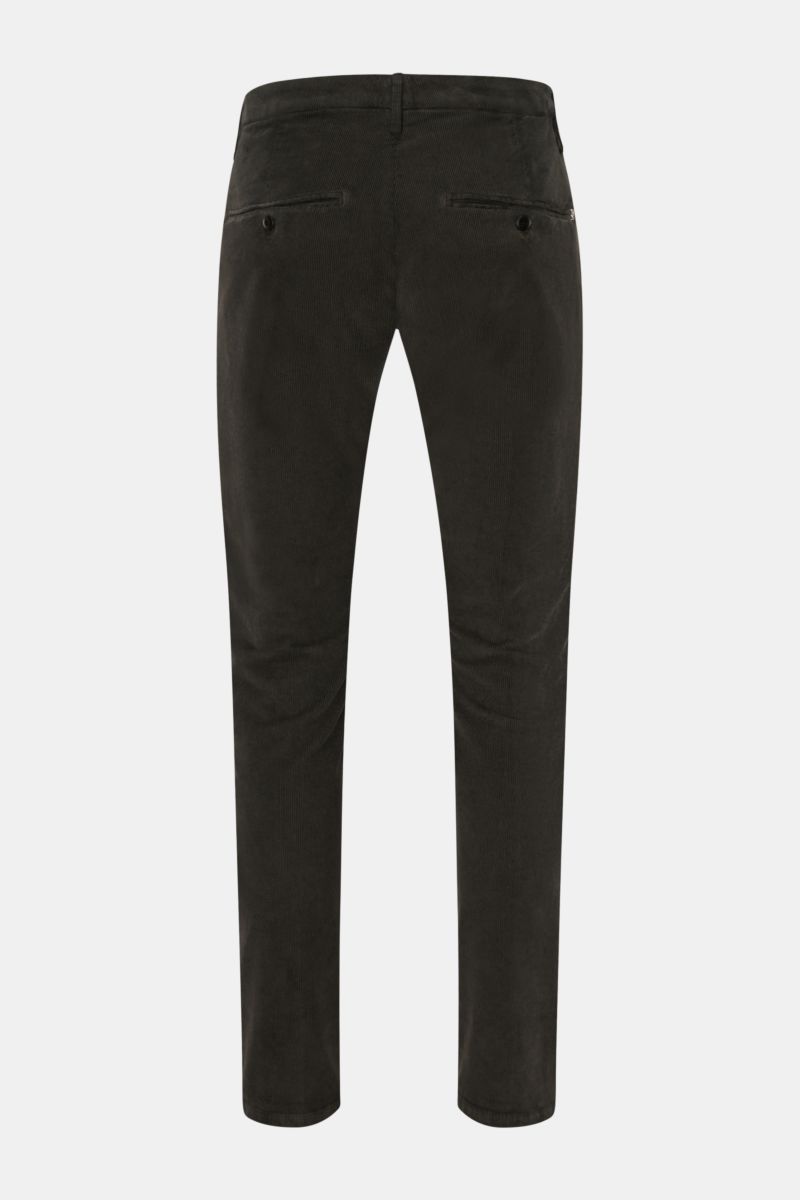 Dondup Cordhose 'Gaubert' anthrazit, feiner Baumwoll-Feincord mit Stretch, Slim Fit, schmal zulaufend, Rückansicht mit Knopf-Gesäßtaschen.