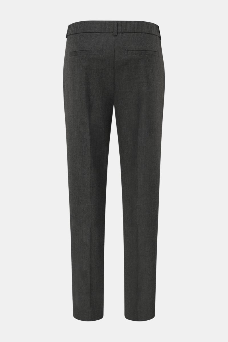 Kiefermann Hose 'Dustino' dunkelgrau meliert, schmal zulaufend, Slim Fit, kurzer Schnitt, elastischer Bund, Rückansicht mit Leistentaschen, Baumwoll-Mix.