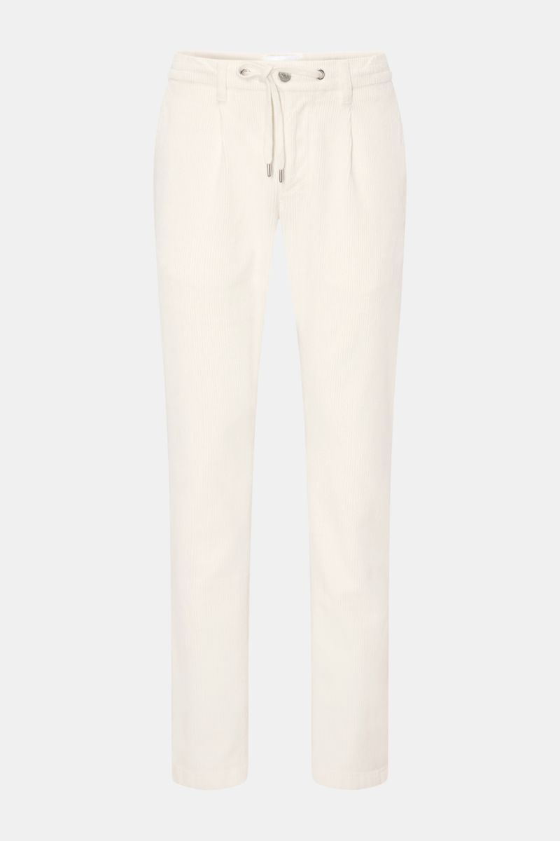Ace Denim Cord-Jogpants offwhite in Slim Fit, frontale Ansicht, reine Baumwolle, elastischer Bund mit Tunnelzug, französische Taschen.