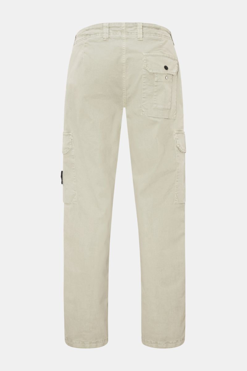 Stone Island Cargohose salbei, rückwärtige Ansicht, knöchellang, elastische Baumwolle, Cargotaschen, gerader Schnitt, Kompass-Badge.