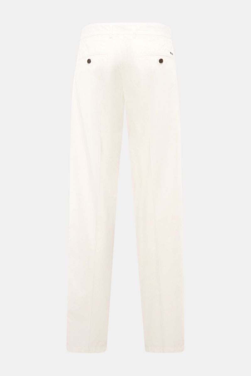 Rear view of Emporio Armani Cotton trousers off-white in pure cotton, slightly tapered cut with zip, hook fastener, side and jetted back pockets, smooth touch, regular fit, summer essential.