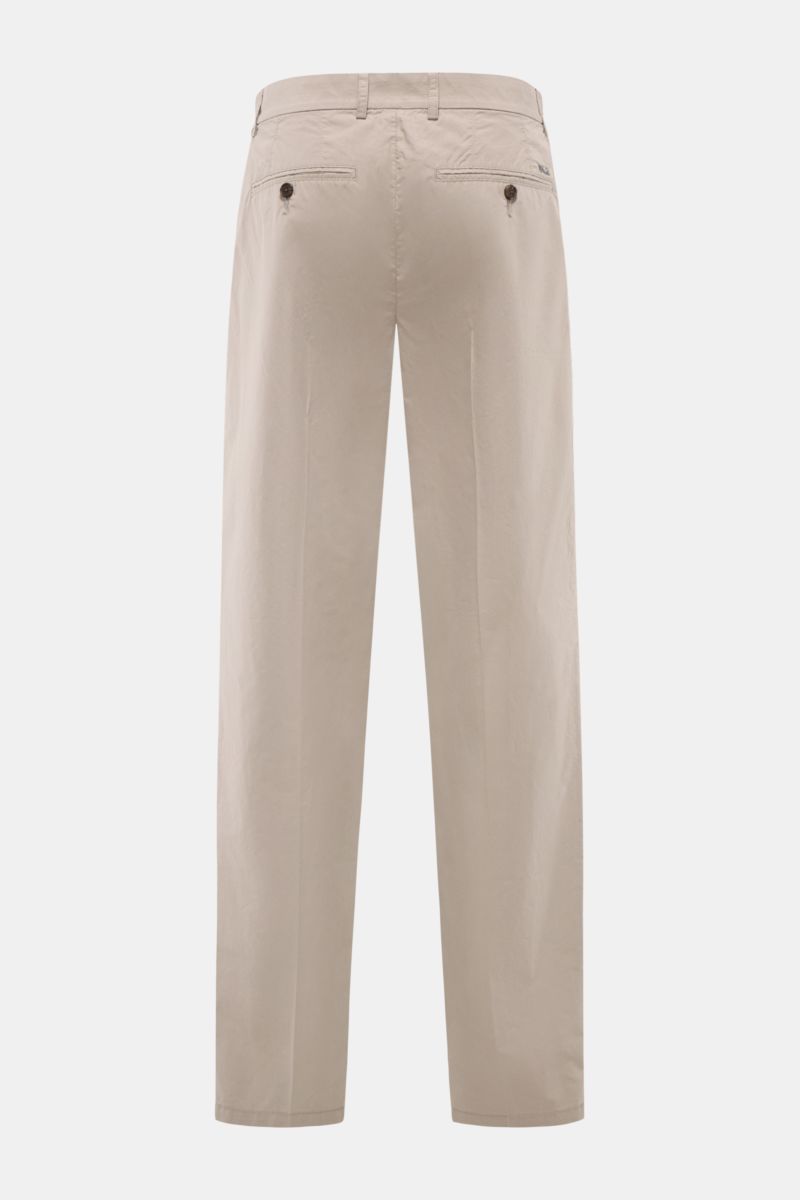 Rear view of Emporio Armani Cotton trousers taupe in light cotton with a slightly tapered cut, jetted back pockets, and smooth touch fabric. Summer essential: These light cotton trousers by EMPORIO ARMANI are luxuriously lightweight and create stylish loo