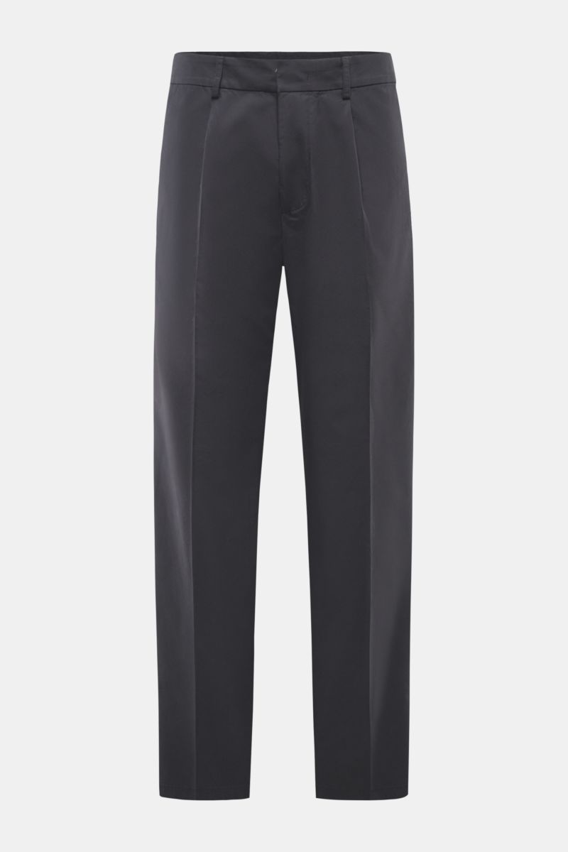 Front view of Emporio Armani Cotton trousers navy, made of pure cotton with a smooth touch, regular fit, slightly tapered cut, zip and hook fastener, side seam pockets, and jetted back pockets. Summer essential: These light cotton trousers by EMPORIO ARMA