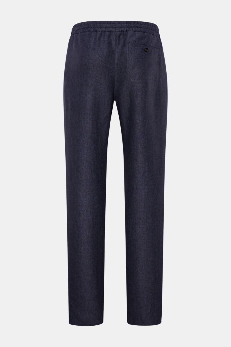 Agnona Leinen-Jogpants navy in Regular Fit, Rückansicht, leichtes reines Leinen, elastischer Bund, französische Taschen, offene Länge.