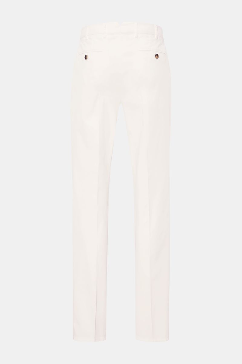 Brunello Cucinelli Chino 'Italian Fit' offwhite Rückansicht, elastischer Baumwoll-Twill, schmal zulaufend, Regular Fit, französische Taschen, Knöpfe.