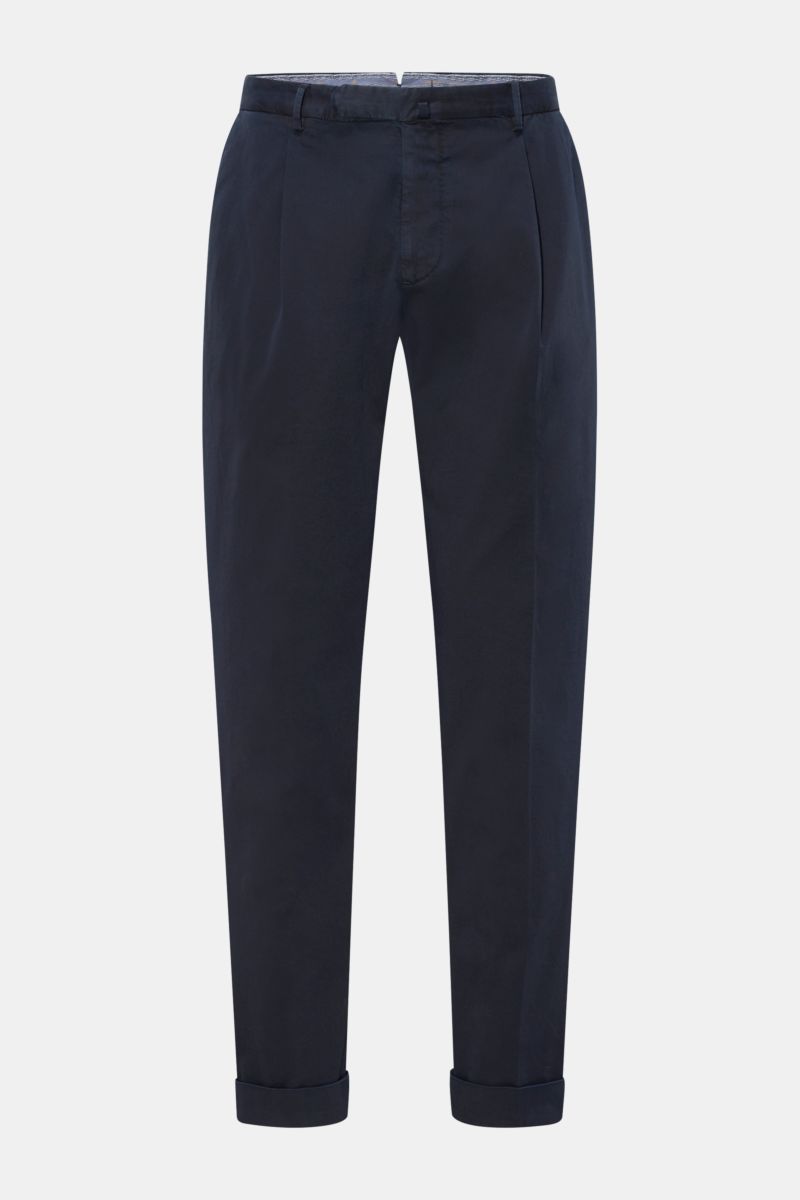 Santaniello Chino 'Camerota' navy, frontale Ansicht, knöchellang, softem Baumwoll-Twill, Bundfalte, Reißverschluss, französische Taschen.