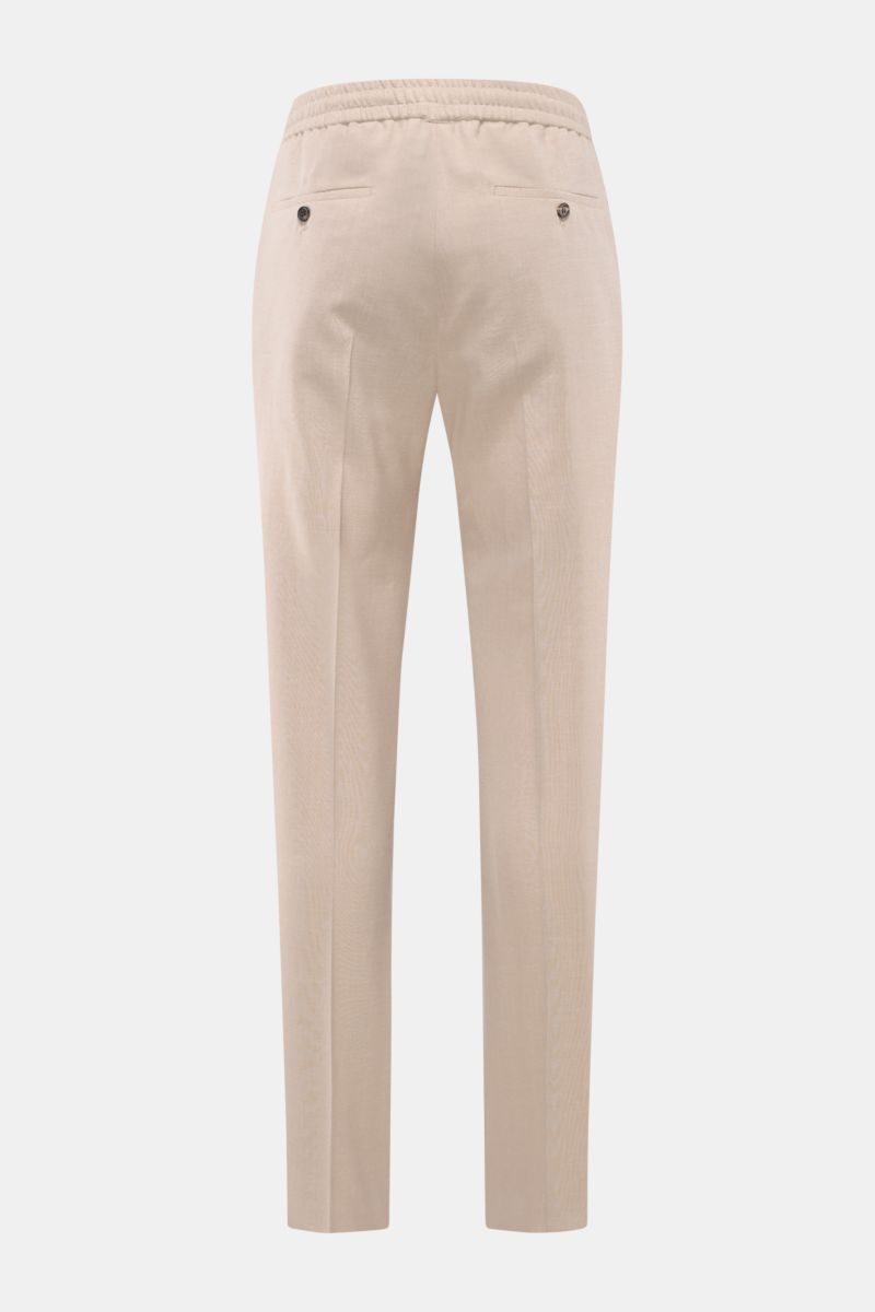 Incotex Jogpants beige meliert, Rückansicht, Regular Fit, elastischer Bund mit Tunnelzug, französische Taschen, Gesäßtaschen mit Knopf, Wolle-Seide-Leinen-Mix.