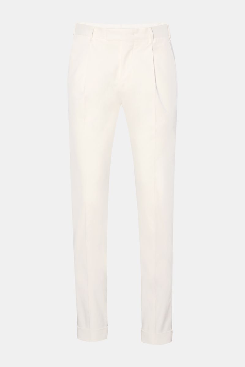 PT Torino Chino 'Master Fit' offwhite, frontale Ansicht, Baumwoll-Twill, elastisch, knöchellang, Saumaufschlag, französische Taschen, Bundhaken.